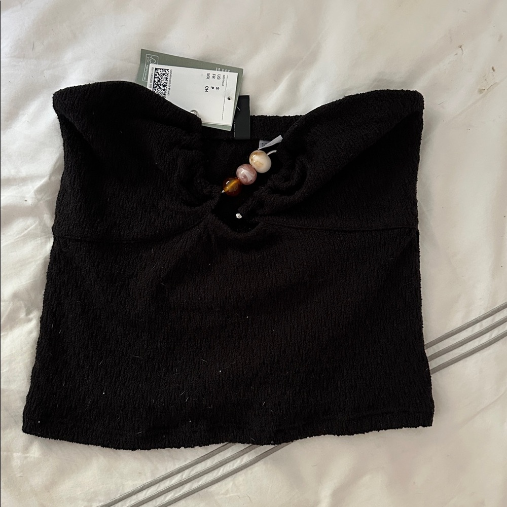 H&M Black Strapless Top with Bead Detail